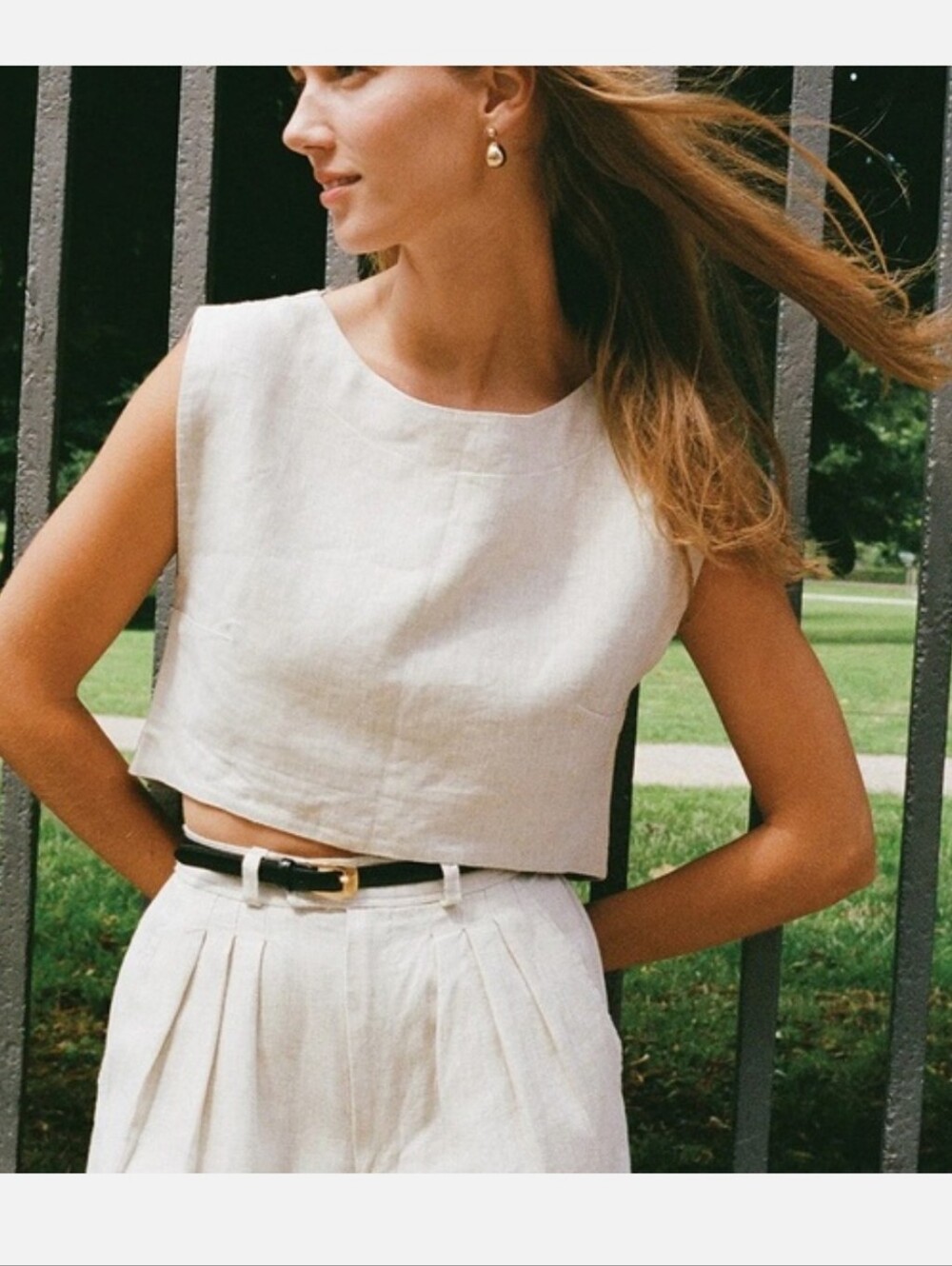 POSSE Linen Martina Crop Top in Natural Small